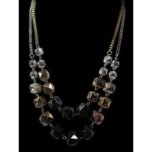 Chunky Geometric Multi Metallic Beaded Box Chain Multilayer Necklace